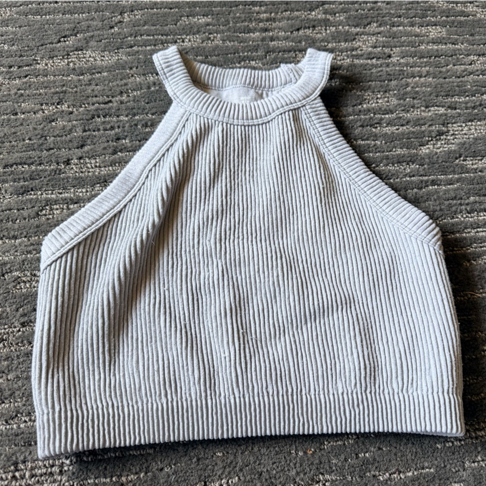 Aerie Ribbed Knit Halter Tank Top in Light Gray